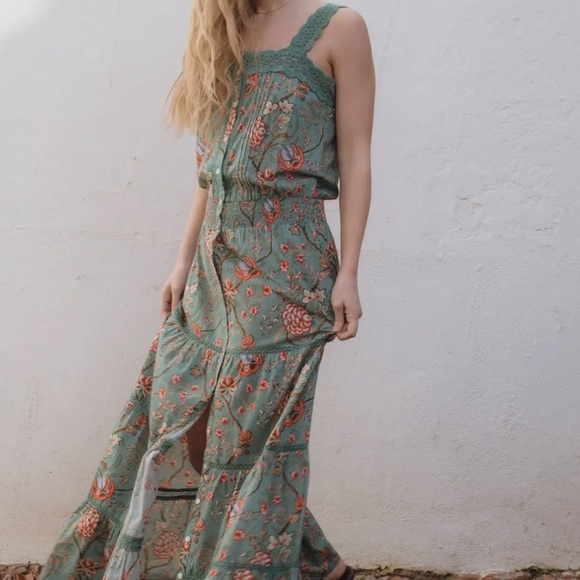 Sonmer Martina Cotton Boho Pearl Button Down Dress Aqua - Picture 2 of 8